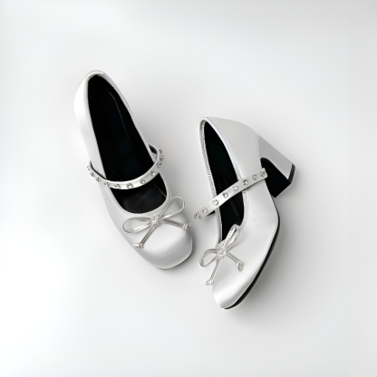 KENPOGEN メリージェーン パンプス リボンモチーフ チャンキーヒール 9cmUP 美脚効果 柔らかい