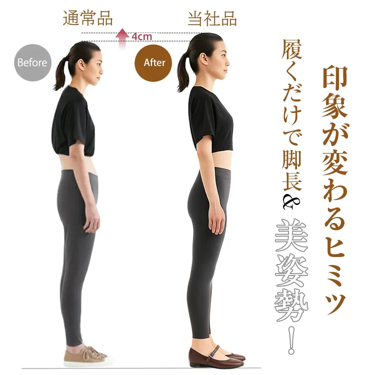 KENPOGEN メリージェーン靴 インヒールパンプス 5cmUP 甲ストラップ 痛くない 走れる