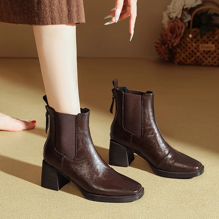 KENPOGEN ショートブーツ チェルシーブーツ 6cmUP サイドゴア チャンキーヒール 歩きやすい 秋冬 通勤