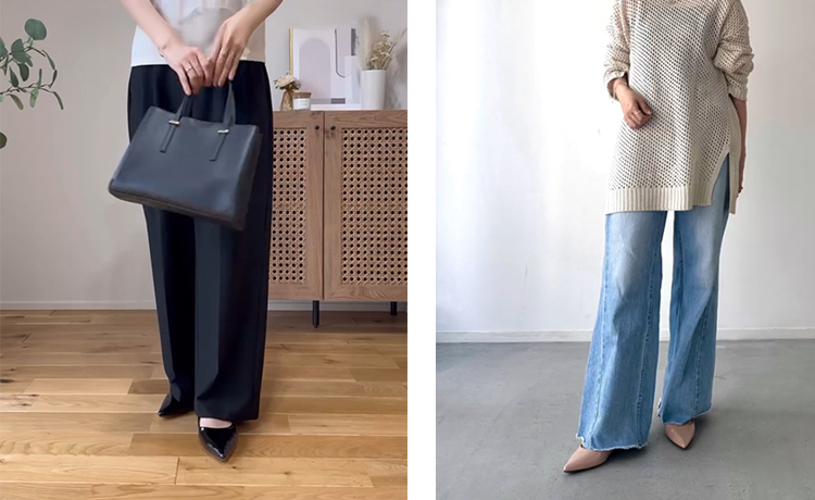 ポインテッドトゥエナメルパンプス着用例