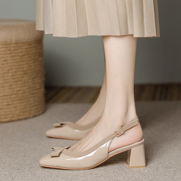 小さいサイズ インヒールミュール チャンキーヒール 5cmUP リボン 美脚 脱げない