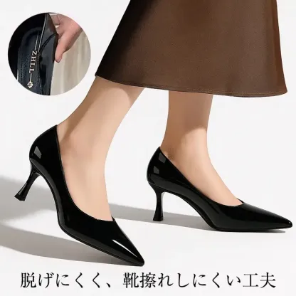 KENPOGEN ハイヒールパンプス ポインテッドトゥ靴 幅広4E 外反母趾 5.5cmヒール 走れる