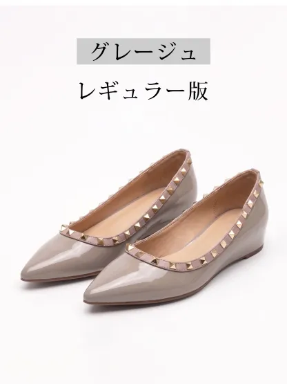 【ロングセラー】KENPOGEN エナメルパンプス レディース スタッズ 4cmUP インヒール 撥水 梅雨シーズンに頼れる 痛くない おしゃれ 通勤 