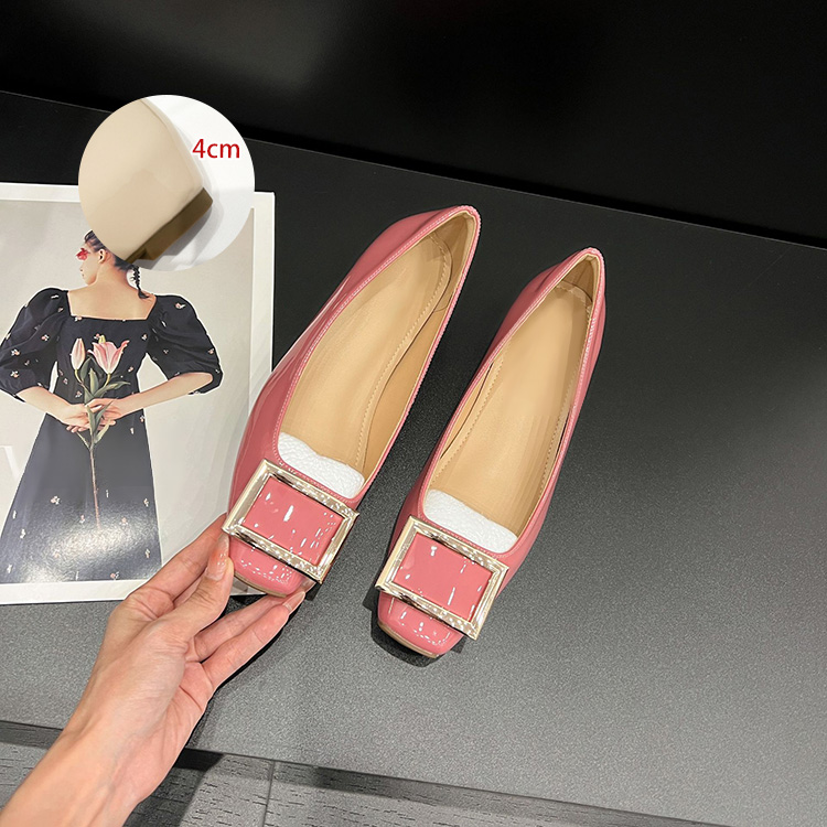 スクエアトゥ ビッグバックル 美脚パンプス