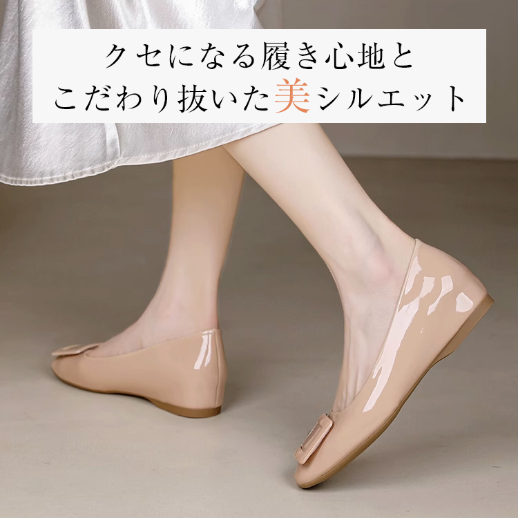 KENPOGEN バックルパンプス エナメルパンプス インヒール 5cmUP 疲れにくい