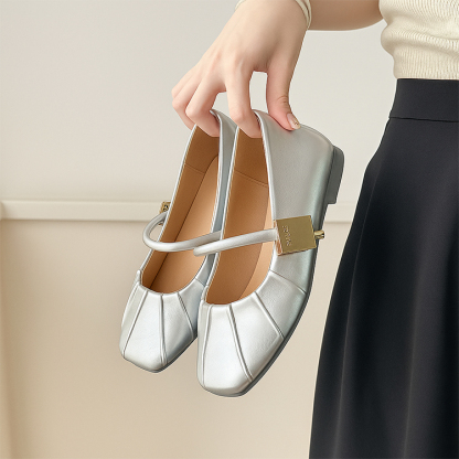 幅広4E メリージェーン靴 バックル スクエアトゥ 甲高 ワイド ぽっちゃり足