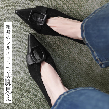 KENPOGEN ポインテッドトゥパンプス 6cmUP フレンチヒール バックル付き 柔らかい フィット感 通勤 オフィス