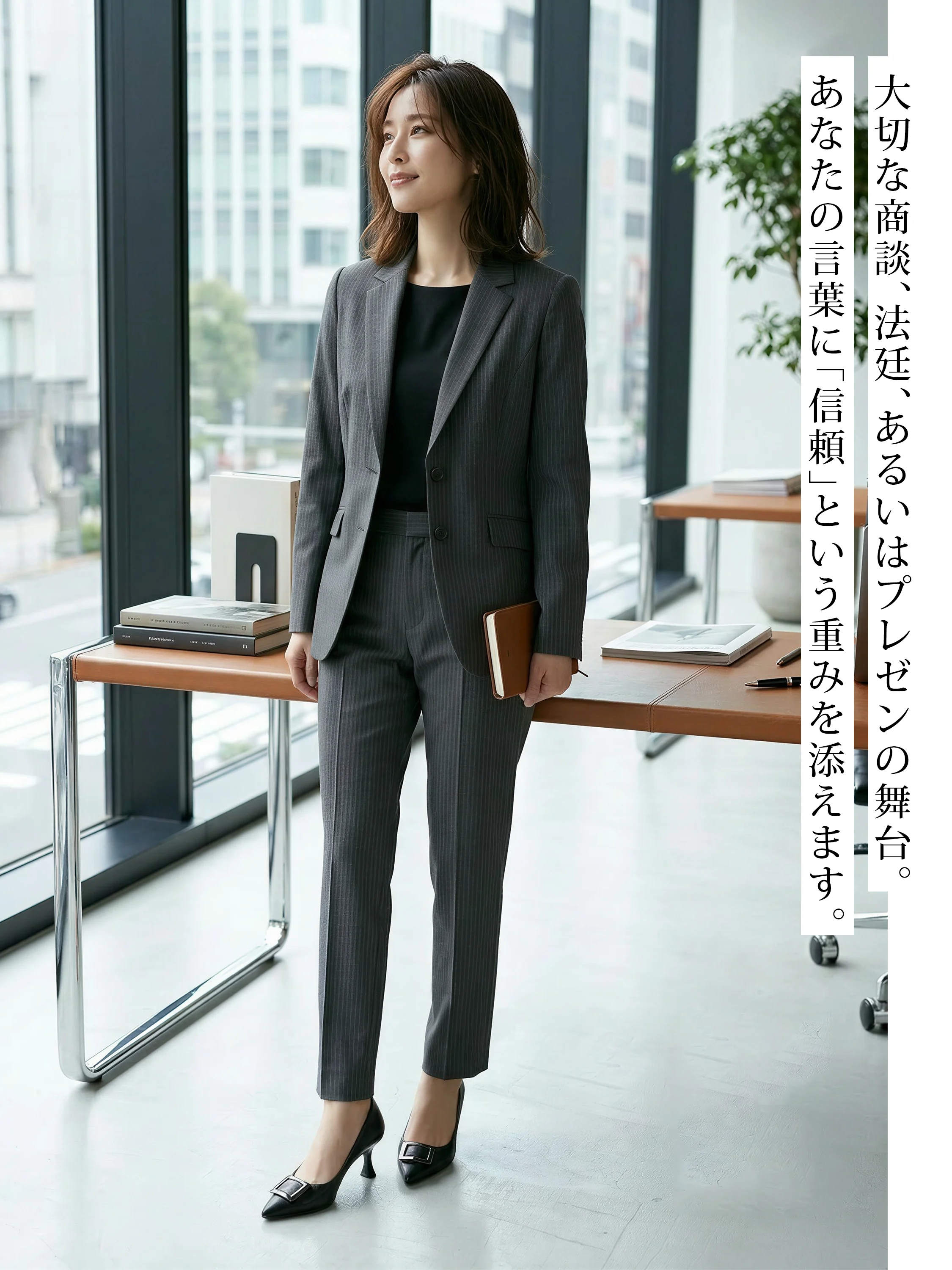 夏の商談やプレゼンに最適。スーツスタイルに信頼感を添える、歩きやすくて痛くない黒のフォーマルパンプス。