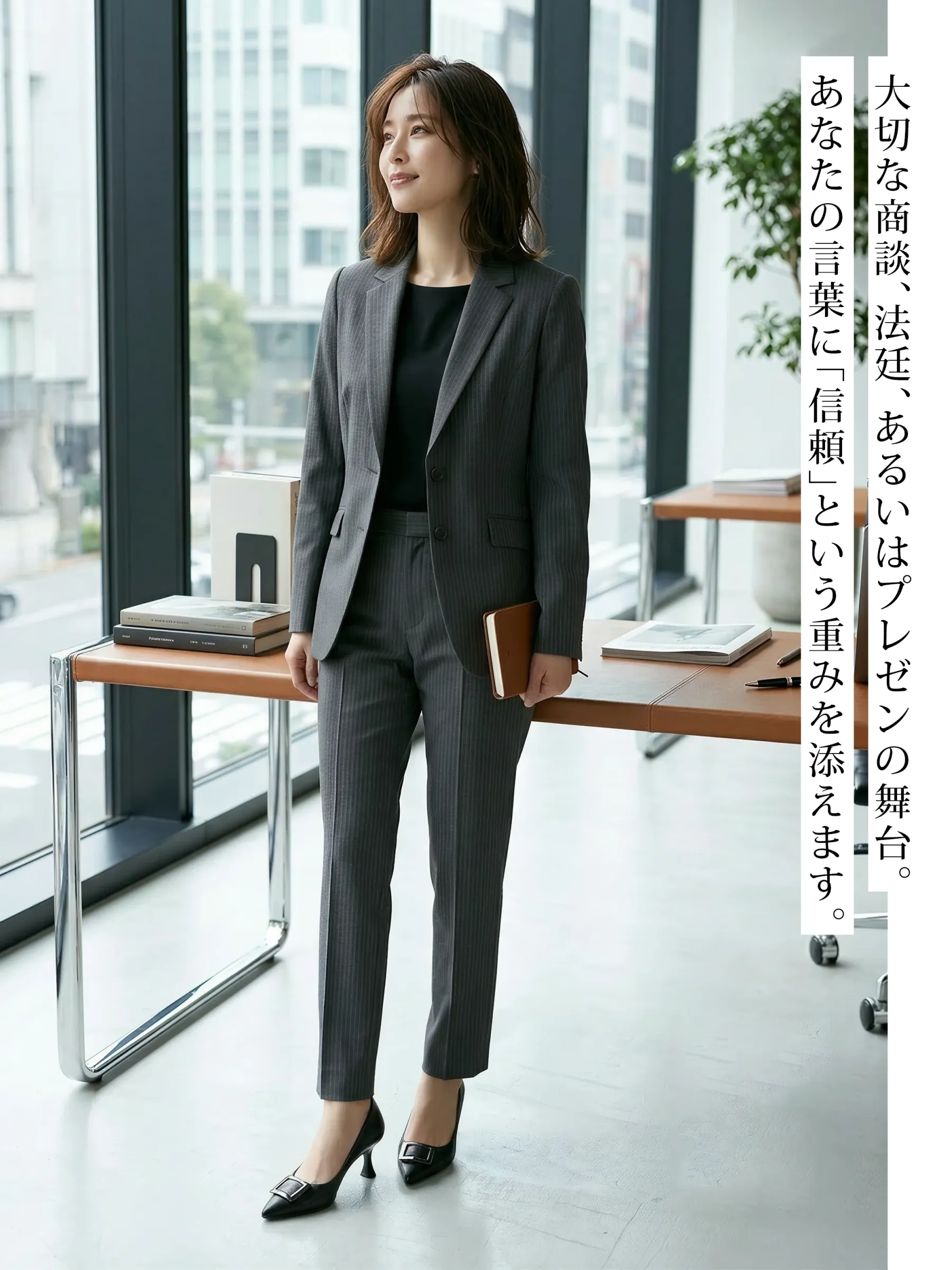 夏の商談やプレゼンに最適。スーツスタイルに信頼感を添える、歩きやすくて痛くない黒のフォーマルパンプス。