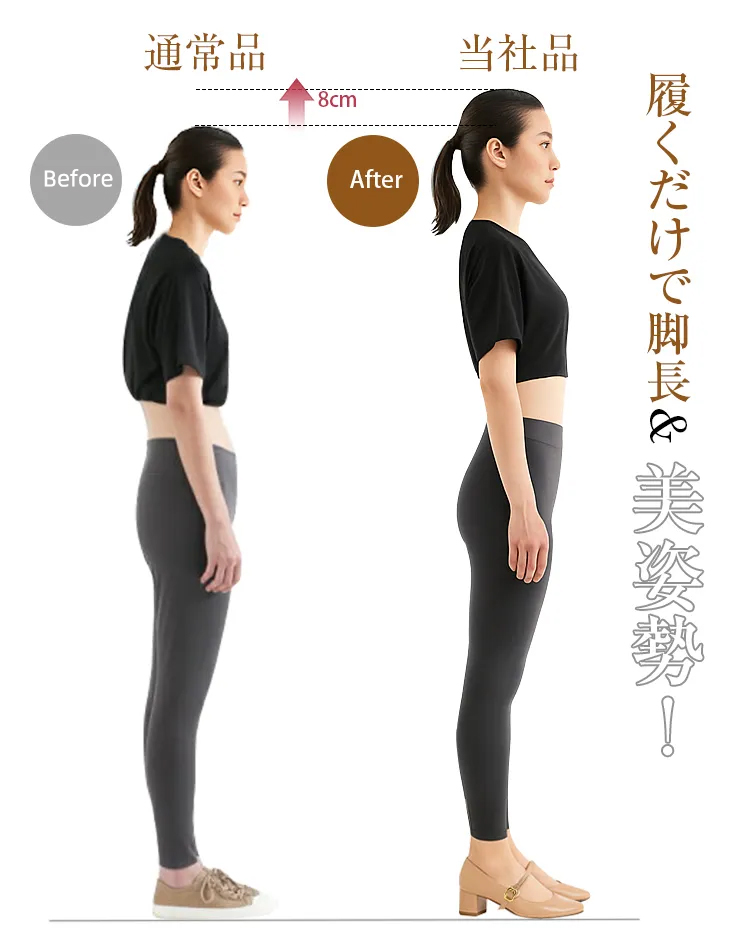 Before 通常品 8cm After当社品 履くだけで脚長& 美姿勢 