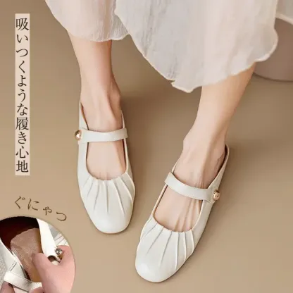 KENPOGEN ミュール インヒールパンプス 5cmUP ストラップ ギャザー やわらかい 痛くない