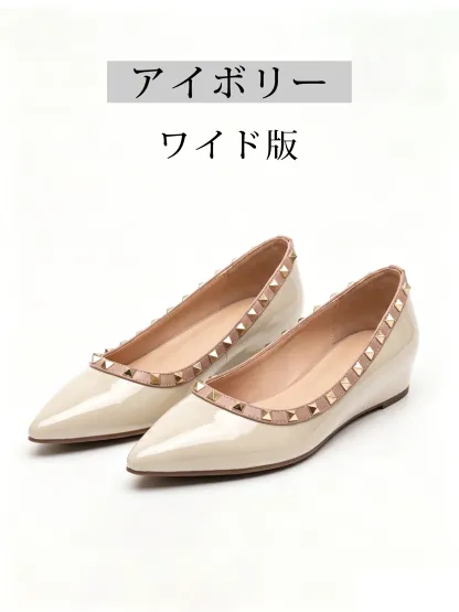 【ロングセラー】KENPOGEN エナメルパンプス レディース スタッズ 4cmUP インヒール 撥水 梅雨シーズンに頼れる 痛くない おしゃれ 通勤 