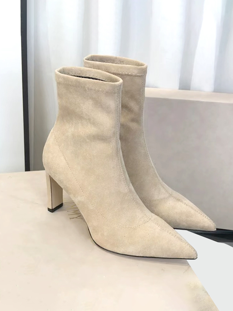 KENPOGEN ストレッチショートブーツ ポインテッドトゥ 6cmUP 歩きやすい 裏起毛 秋冬 通勤