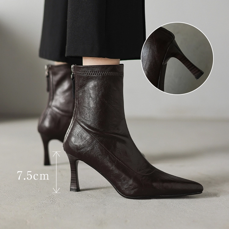 KENPOGEN バックジップ ストレッチブーツ 7.5cmUP ピンヒール ポインテッドトゥ 美脚効果 柔らかい 歩きやすい 秋 冬 お出掛け おしゃれ