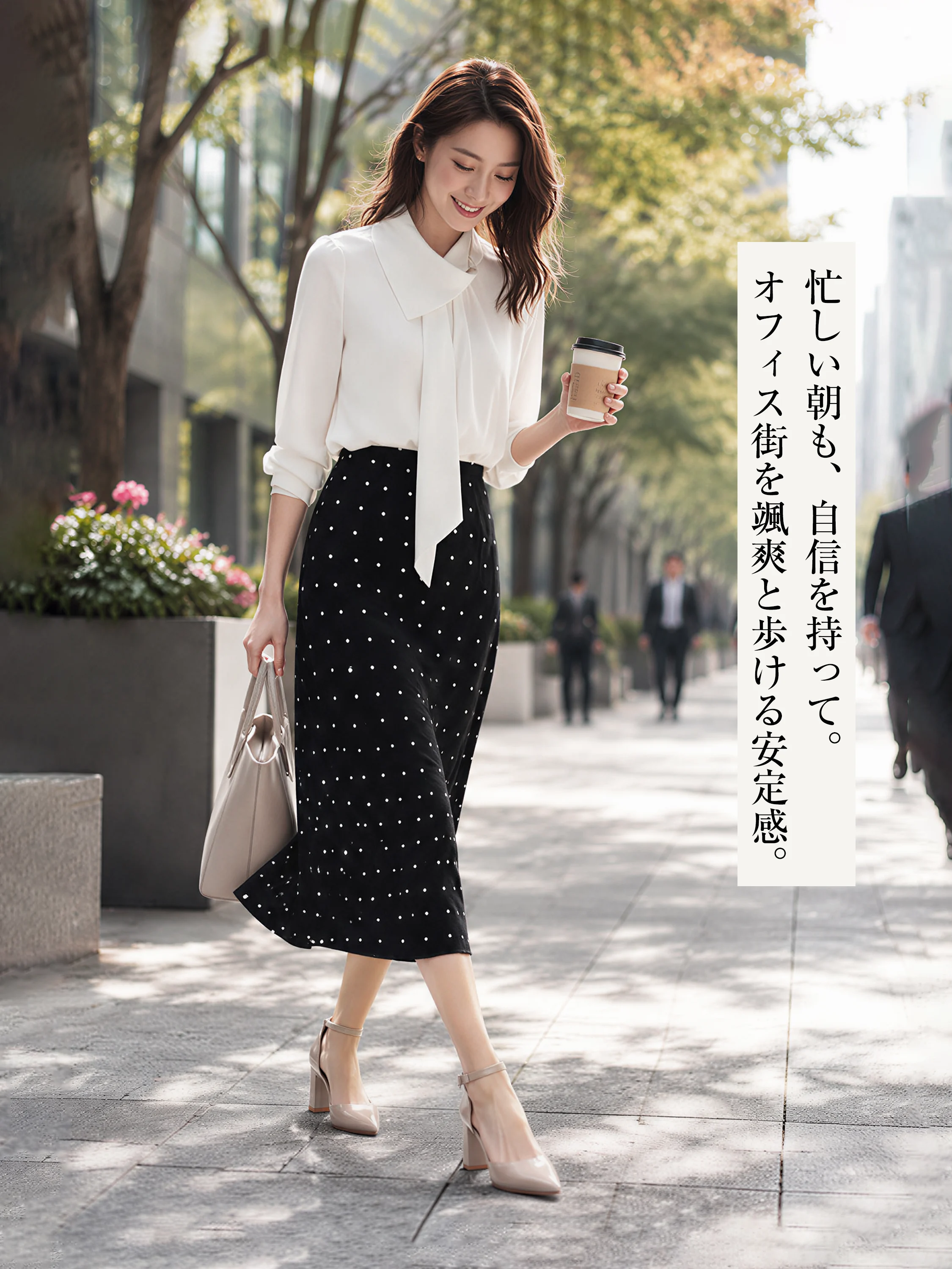 KENPOGEN ベージュ エナメルパンプス 通勤コーデ きれいめスカート オフィス用 太ヒール 立ち仕事 疲れにくい バックストラップ