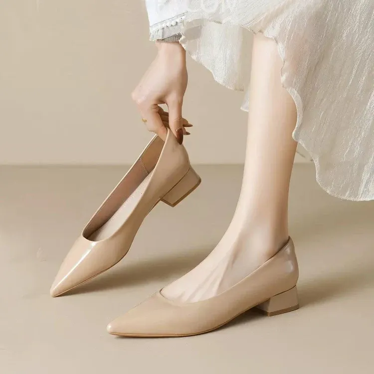 KENPOGEN ポインテッドトゥパンプス インヒールパンプス 6cmUP チャンキーヒール 通勤 晴雨兼用