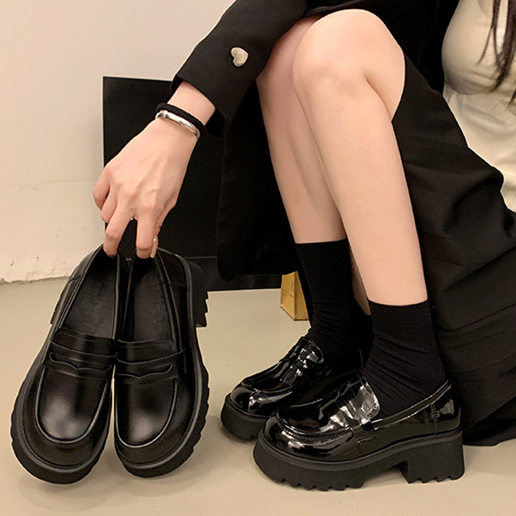 幅広の足に優しい】 KENPOGEN ローファー 本革 5cmチャンキーヒール
