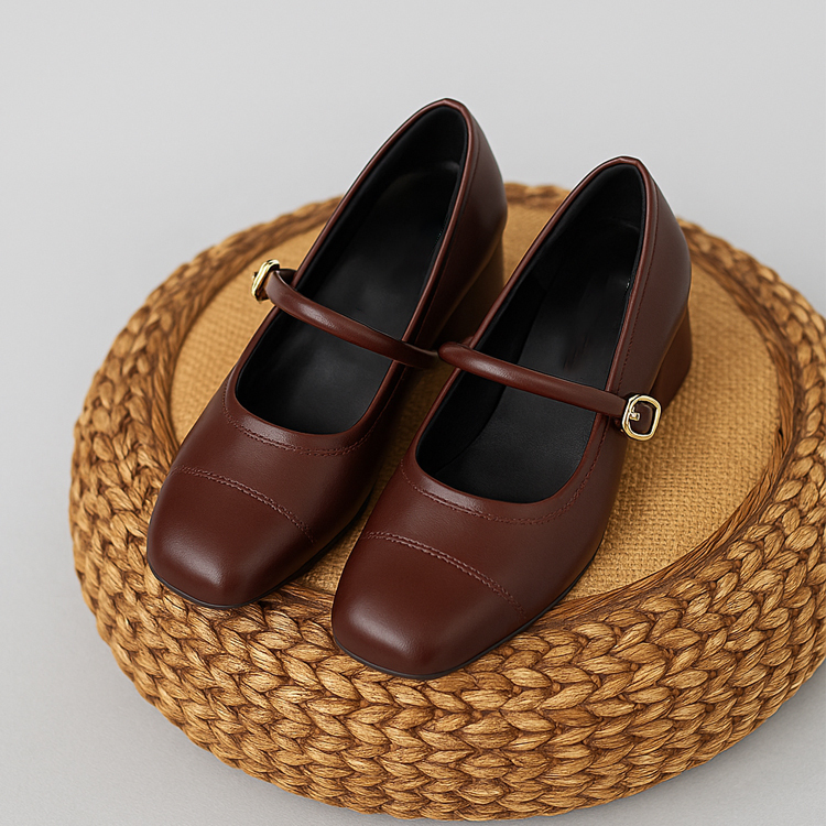 小さいサイズ インヒール メリージェーン靴 7cmUP スクウェア 通勤 オフィス　レッド