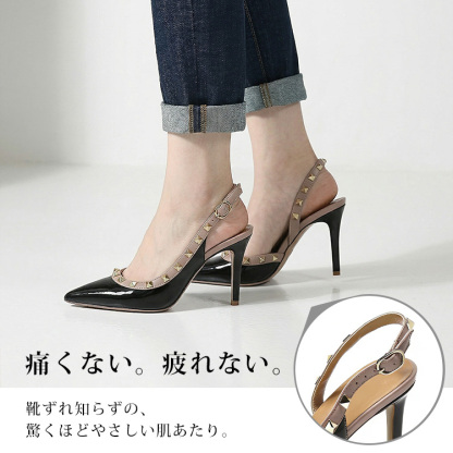 【360度美シルエット】KENPOGEN スリングバックパンプス エナメル サイドオープン ポインテッドトゥ ピンヒール 6cm 8cmヒール 抜け感 パーティー お呼ばれ