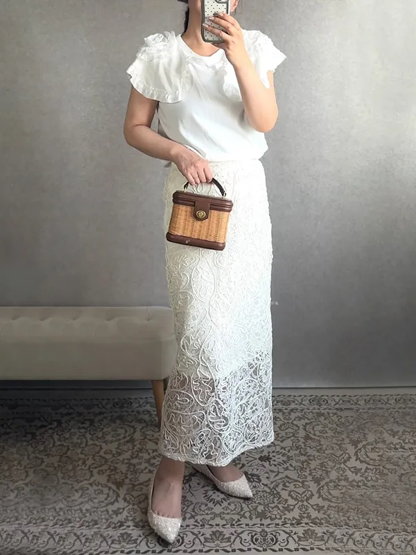 KENPOGEN白パンプスのモデル着用画像