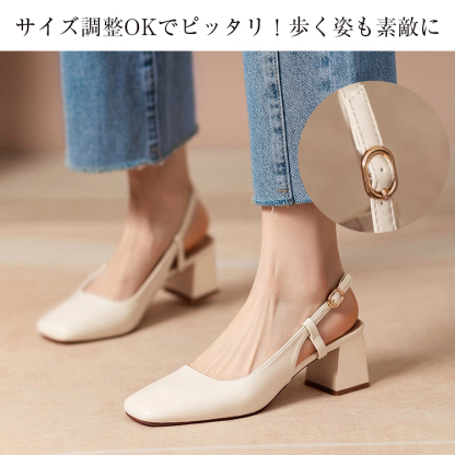 KENPOGEN ミュール チャンキーヒールパンプス バックストラップ スクエアトゥ 6cmUP 疲れにくい