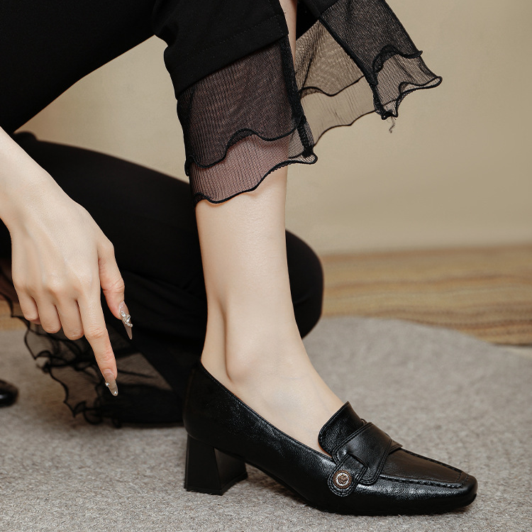 KENPOGEN ローファー チャンキーヒール スクエアトゥ 5cmUP 柔らかい 通気性 オフィス