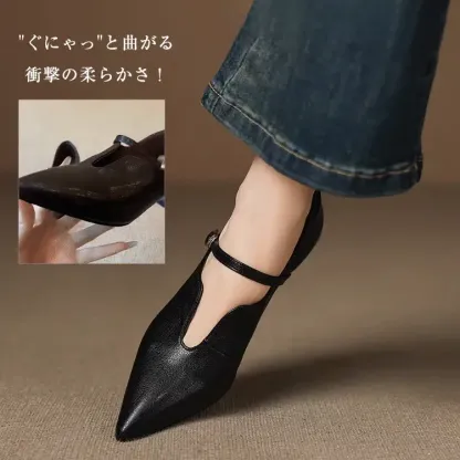 KENPOGEN メリージェーン靴 Uカット ポインテッドトゥパンプス 羊革 手作り 5cmUP オフィスカジュアル