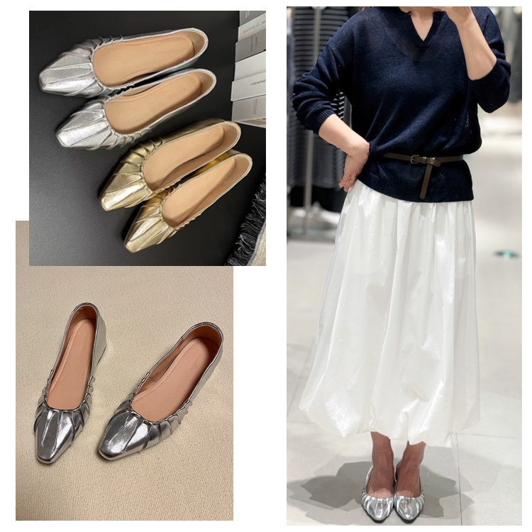  華やぎシルバーのエナメルパンプス 