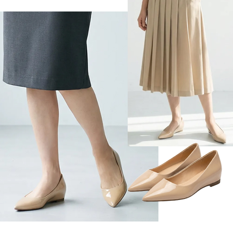 結婚式にふさわしい、つま先の隠れたベージュのパンプス