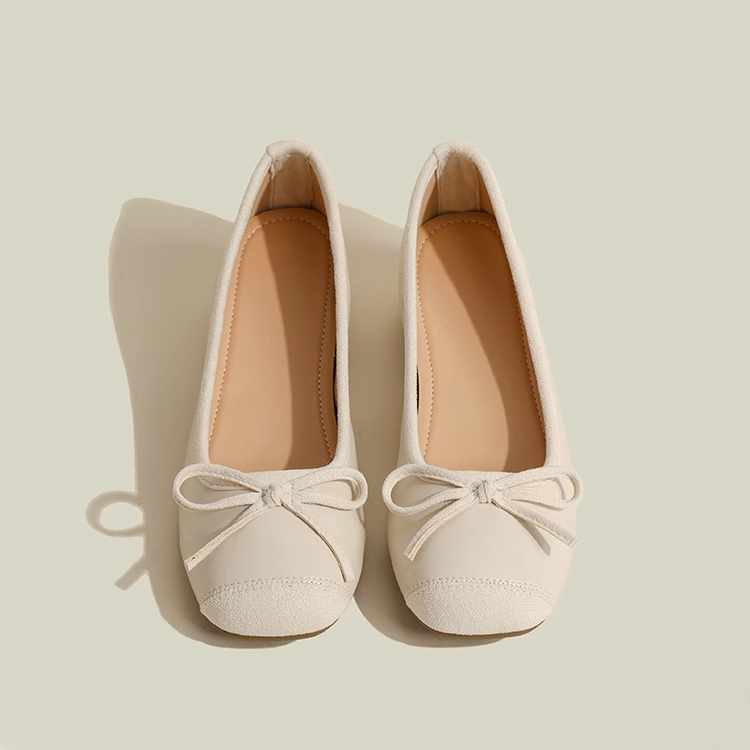 小さいサイズ インヒール バレエシューズ リボン付き 5cmUP 走れる 痛くない　アプリコット