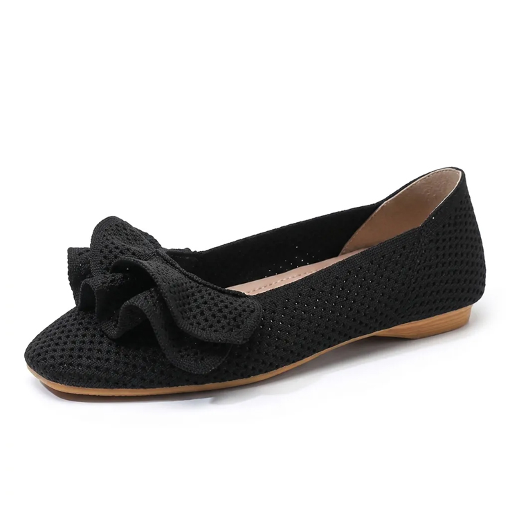 【ご自宅で洗える】KENPOGEN エアリーフリル・ニットパンプス ポインテッドトゥ 2cmヒール 歩きやすい 通気性 7色展開 通勤 旅行