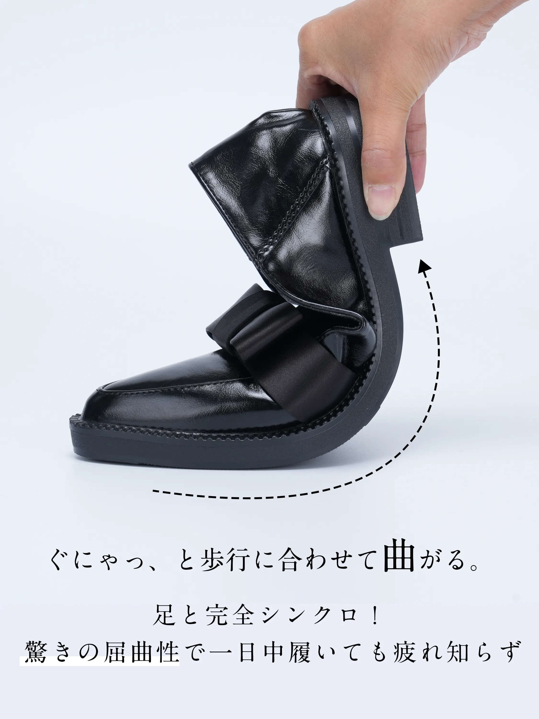 【一日中疲れない】KENPOGEN ローファー リボン付き ポインテッドトゥ 3cmUP 柔らかい 痛くない 通勤 就活 オフィス