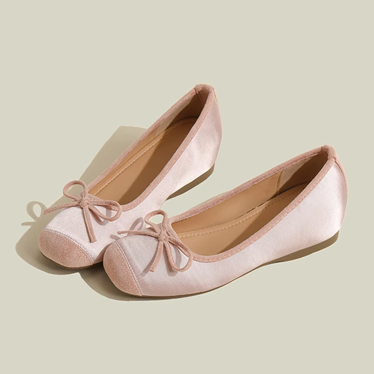 小さいサイズ インヒール バレエシューズ リボン付き 5cmUP 走れる 痛くない　ピンク