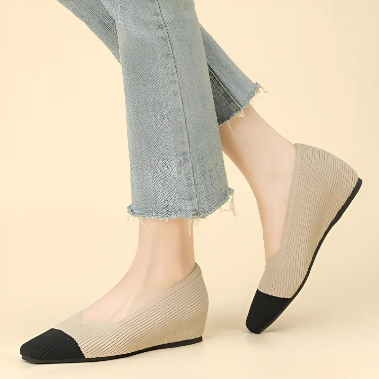 KENPOGEN ニットパンプス インヒールパンプス 3cmUP Vカット スクエアトゥ 履きやすい 疲れない