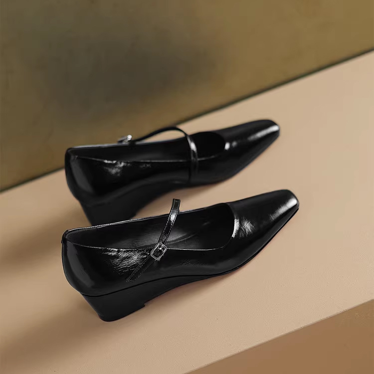 KENPOGEN メリージェーン靴 羊革パンプス 4.5cmUP ウェッジソール スクエアトゥ 柔らかい フォーマル