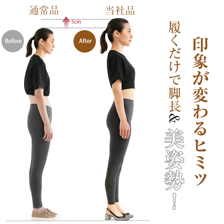 小さいサイズ インヒールミュール チャンキーヒール 5cmUP リボン 美脚 脱げない