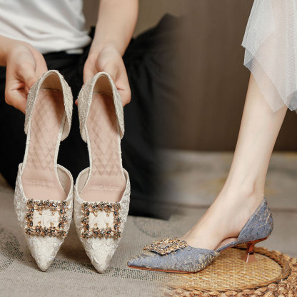 サイドオープン キラキラビジュー ポインテッドトゥパンプス