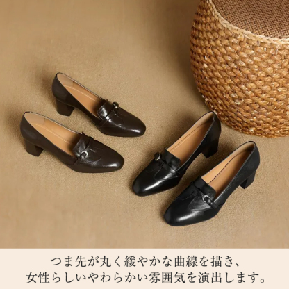 KENPOGEN ラウンドトゥパンプス 羊革 手作り ベルト付き 5.5cmUP チャンキーヒール 疲れない フォーマル