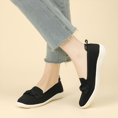 リボンモチーフ ニットウェッジローファー