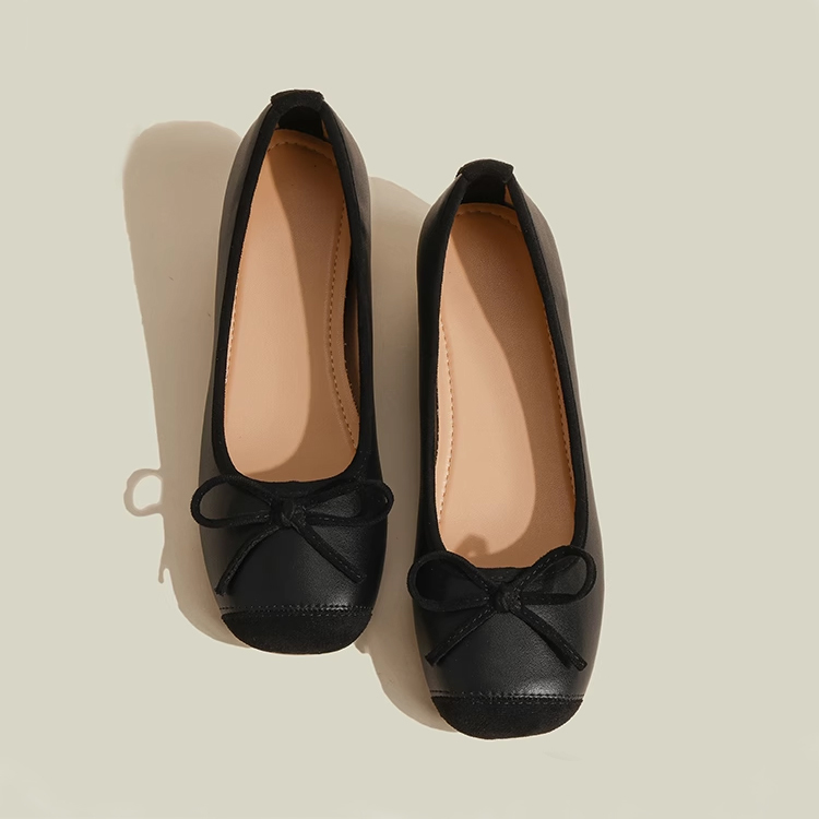 小さいサイズ インヒール バレエシューズ リボン付き 5cmUP 走れる 痛くない　ブラック