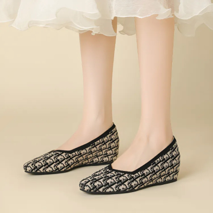 KENPOGEN ニットパンプス インヒールパンプス 3cmUP Vカット スクエアトゥ 履きやすい 疲れない