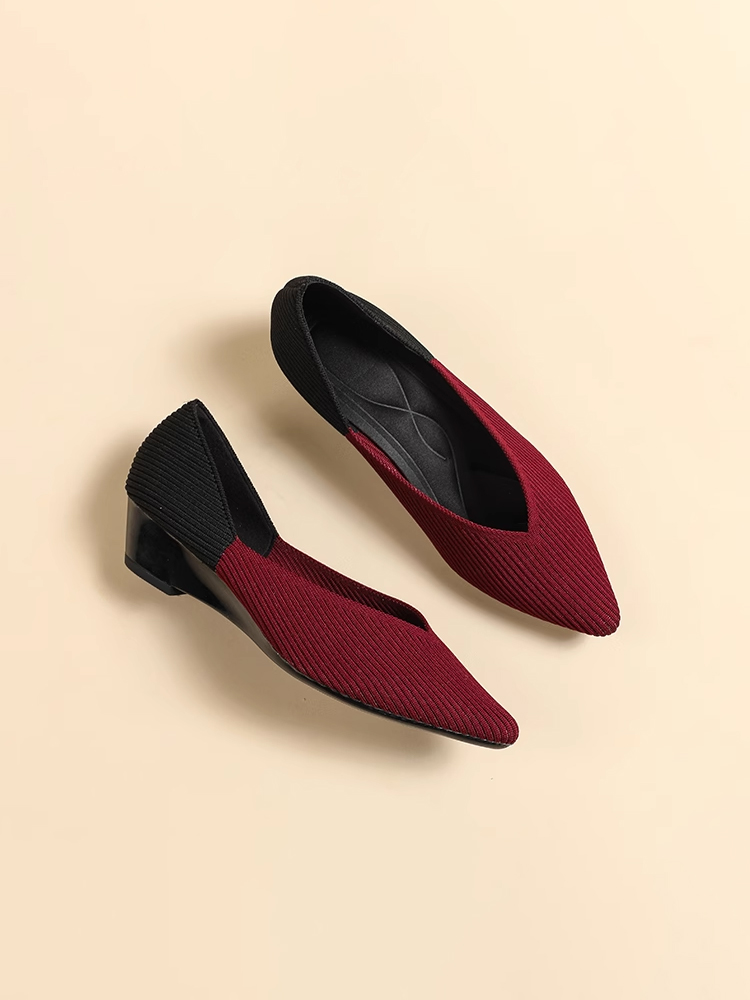 KENPOGEN ニットパンプス ポインテッドトゥシューズ 3.5cmUP ウェッジソール Vカット 通気性 フォーマル