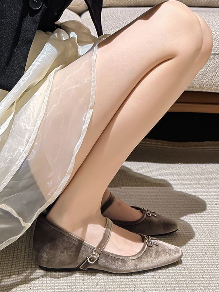 クラシカルリボン インヒールベロアメリージェーン