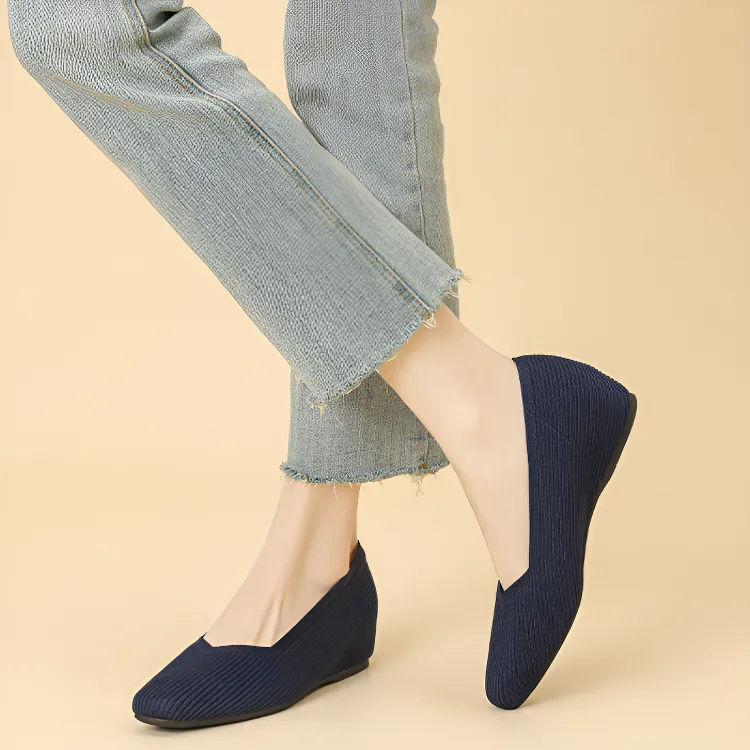 KENPOGEN ニットパンプス インヒールパンプス 3cmUP Vカット スクエアトゥ 履きやすい 疲れない