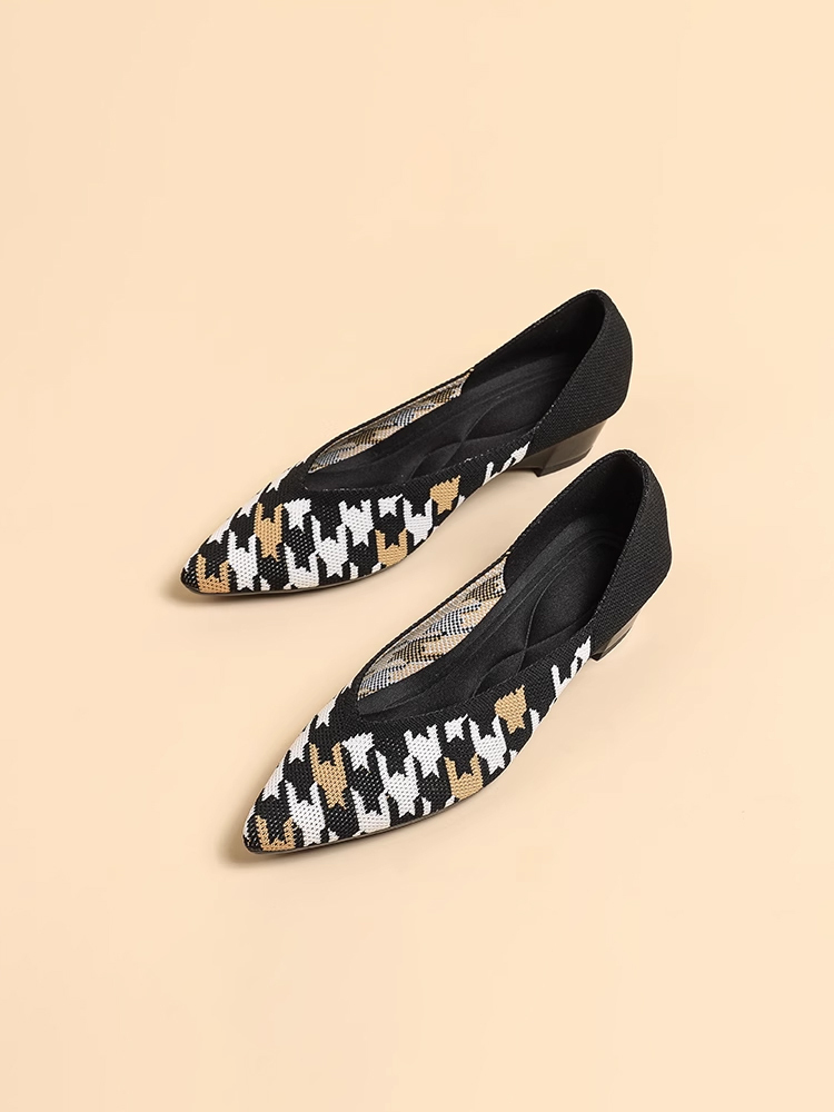 KENPOGEN ニットパンプス ポインテッドトゥシューズ 3.5cmUP ウェッジソール Vカット 通気性 フォーマル