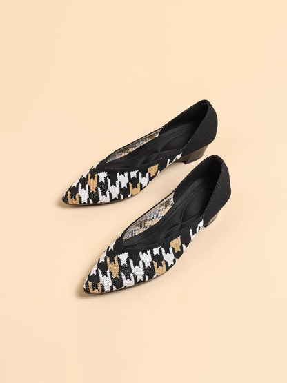 KENPOGEN ニットパンプス ポインテッドトゥシューズ 3.5cmUP ウェッジソール Vカット 通気性 フォーマル