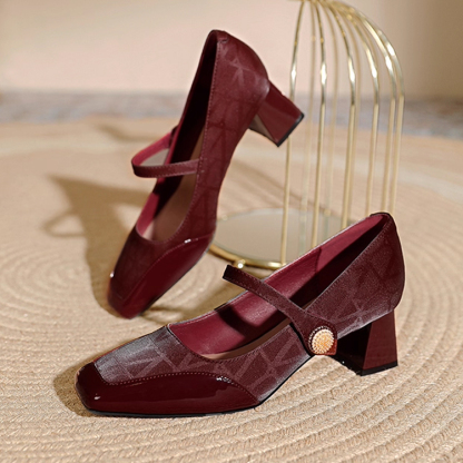 KENPOGEN メリージェーン靴 スクエアトゥパンプス 5cmUP チャンキーヒール 歩きやすい 通勤