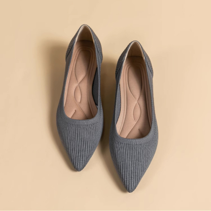 KENPOGEN ポインテッドトゥパンプス ニットパンプス 4cmUP チャンキヒール 走れる 柔らか