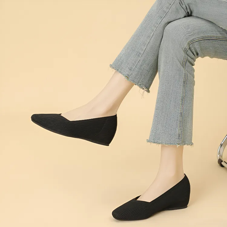 KENPOGEN ニットパンプス インヒールパンプス 3cmUP Vカット スクエアトゥ 履きやすい 疲れない