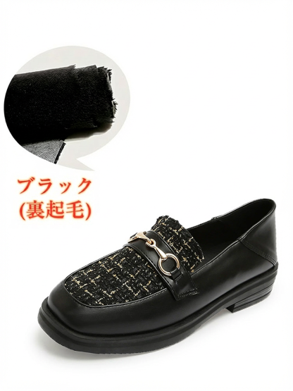 KENPOGEN ビット付きローファー ツイード 3cmヒール 履きやすい 疲れにくい 選べる裏起毛・ノーマルタイプ フォーマル オフィス 